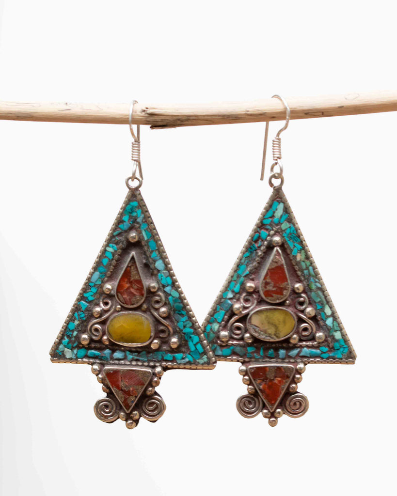 Agatha Turquoise Tibetan Earrings ~German Silver ~ SME048