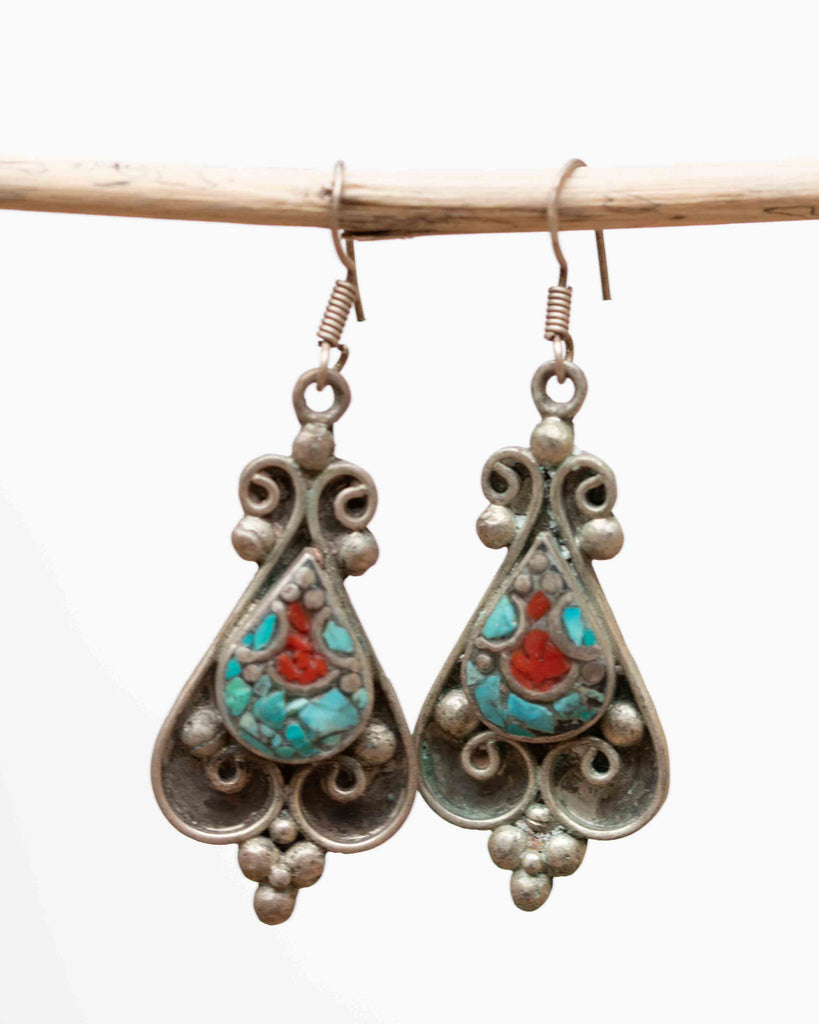 Beatriz Turquoise Tibetan Earrings ~ German Silver ~ SME040