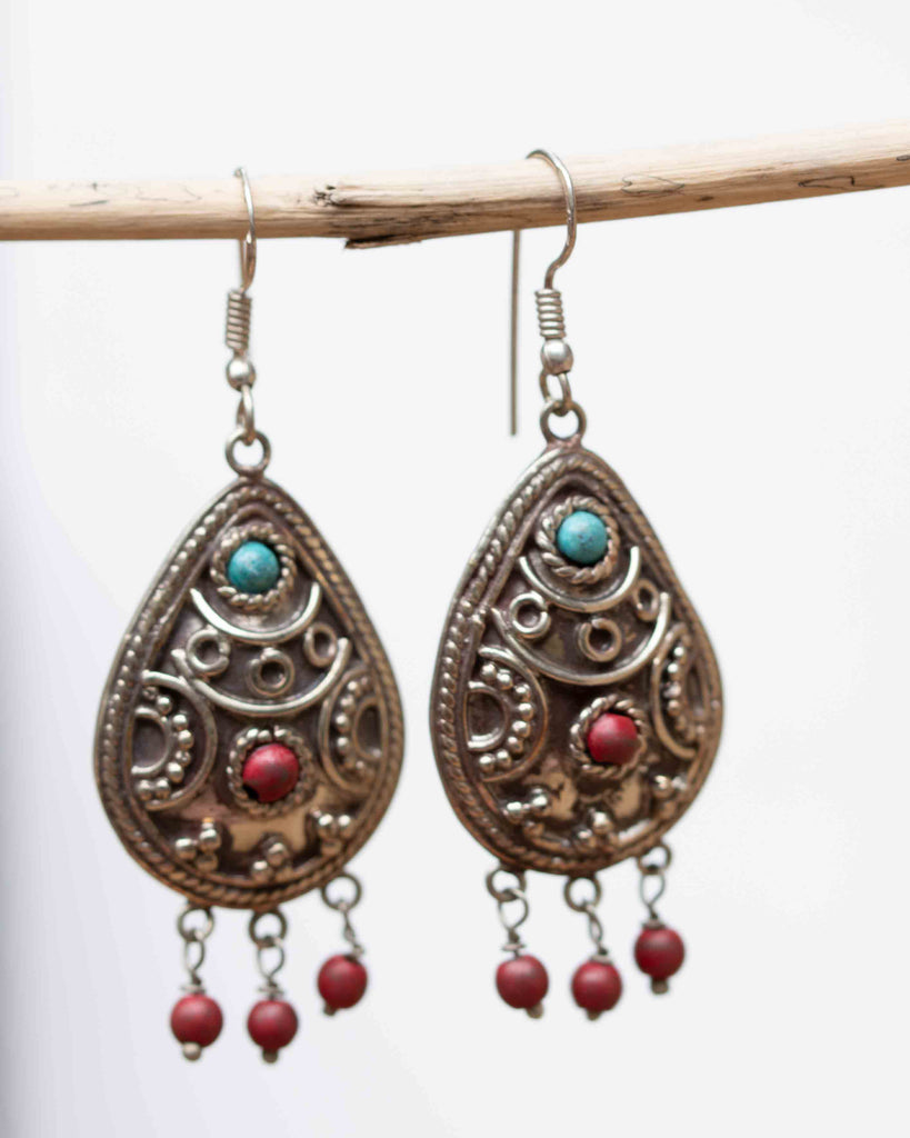 Bruna Turquoise Tibetan Earrings ~German Silver ~ SME027