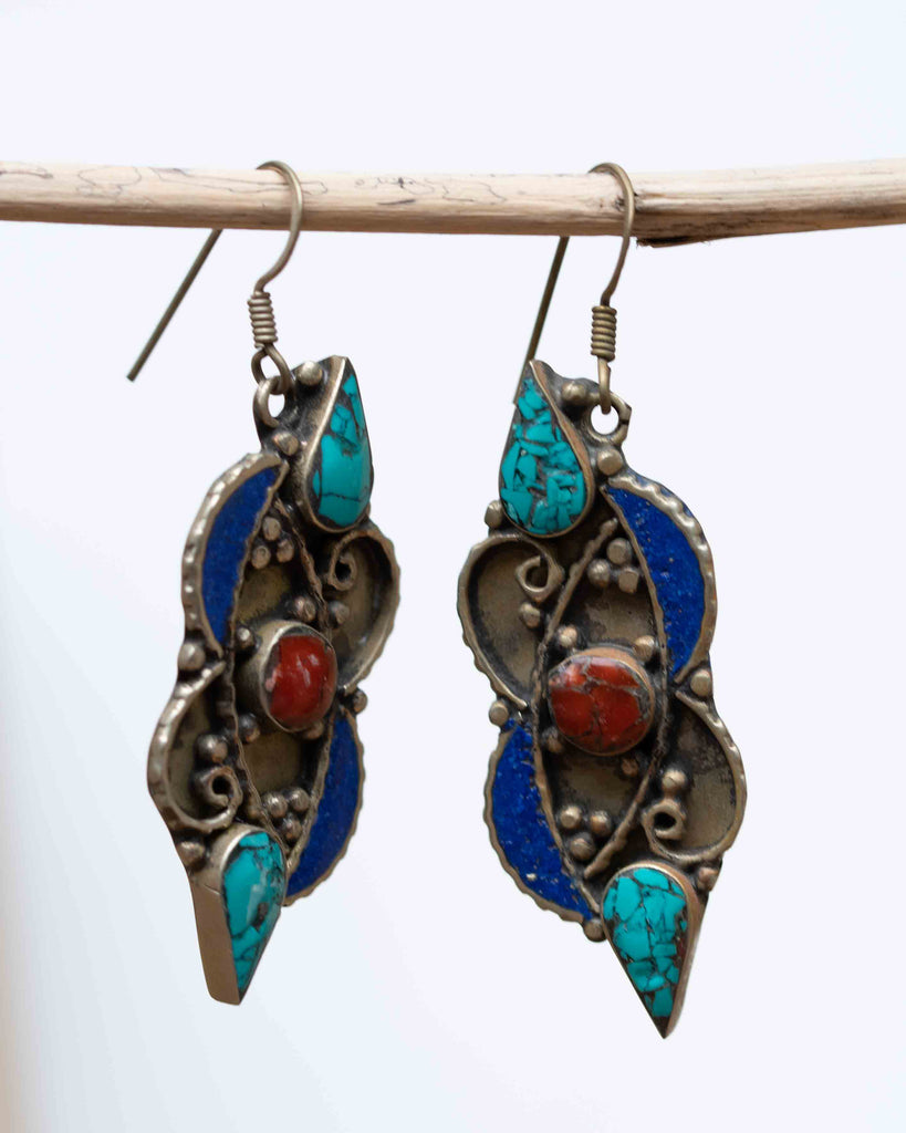 Celia Turquoise Tibetan Earrings ~German Silver ~ SME026