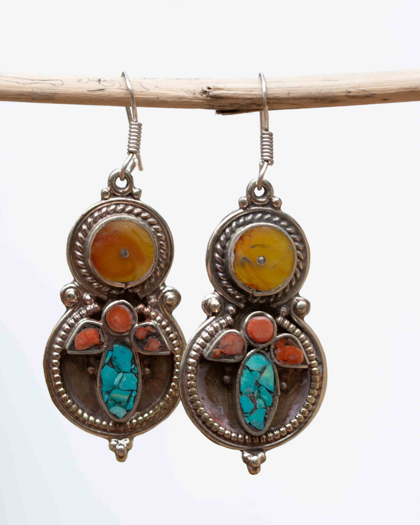 Denise Turquoise Tibetan Earrings ~German Silver ~ SME013