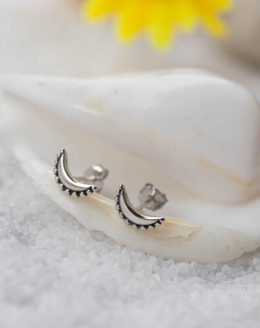 Half Moon Stud Earrings ~ Sterling Silver 925 ~ SME041
