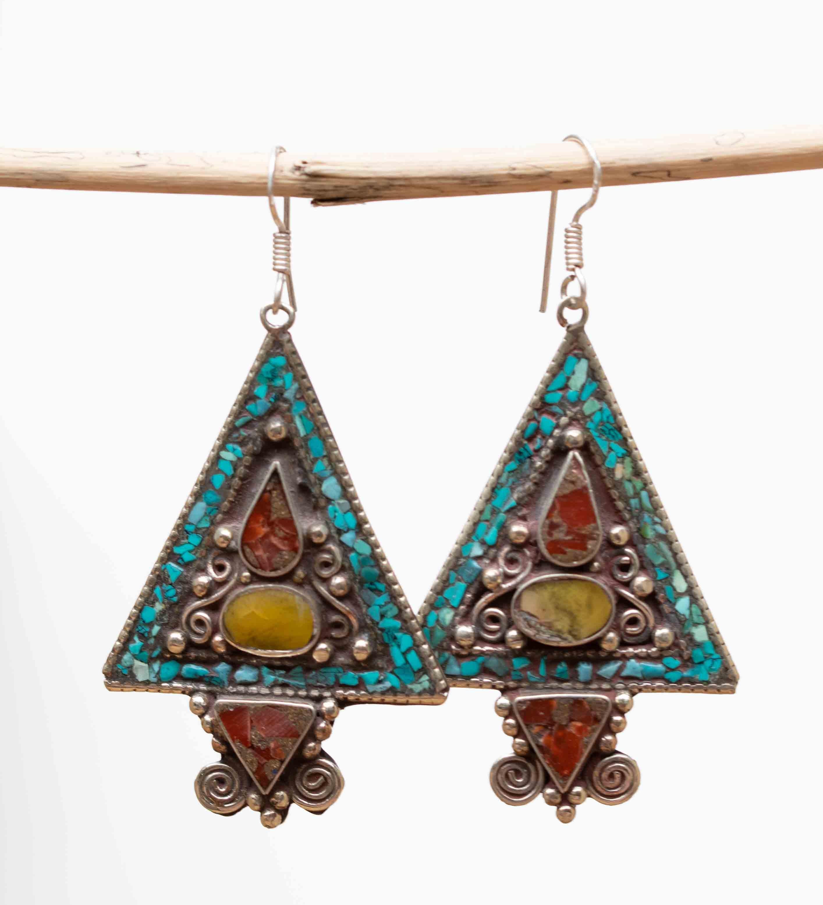 Agatha Turquoise Tibetan Earrings ~German Silver ~ SME048 - Maresia Jewelry