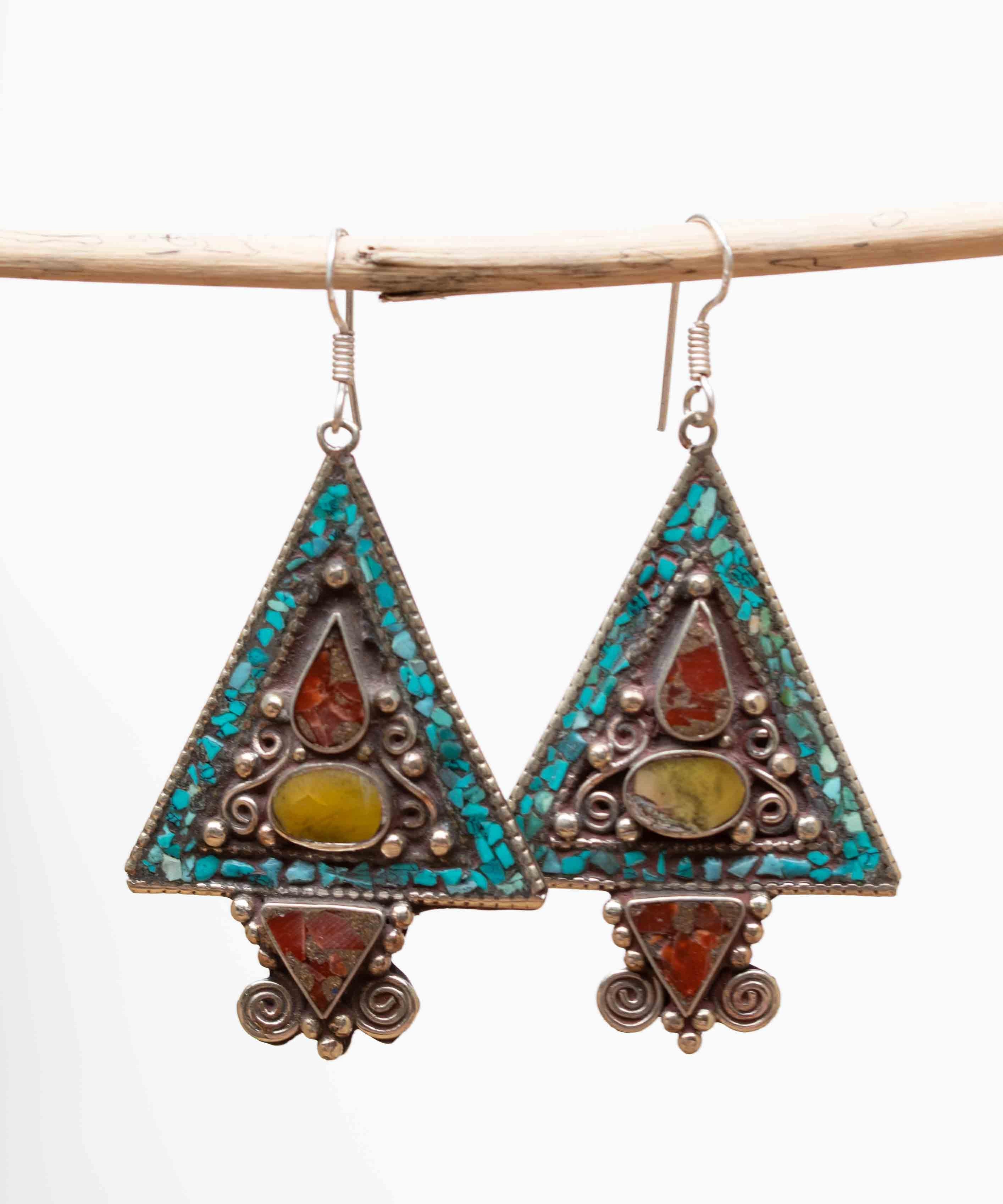 Agatha Turquoise Tibetan Earrings ~German Silver ~ SME048 - Maresia Jewelry