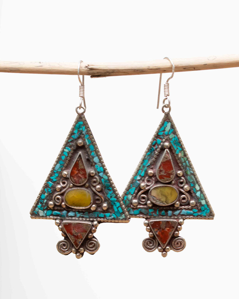 Agatha Turquoise Tibetan Earrings ~German Silver ~ SME048 - Maresia Jewelry