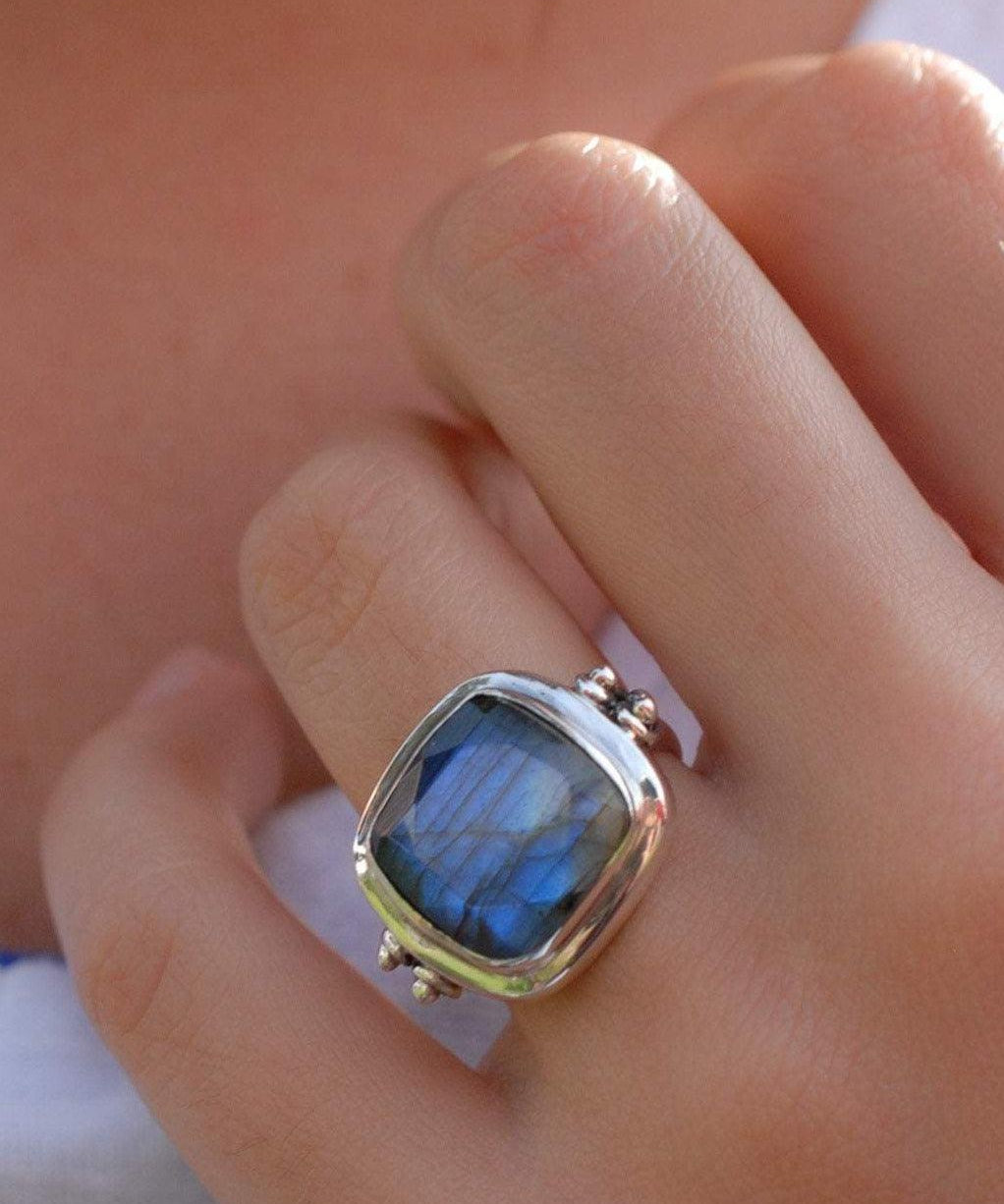 Alice Rainbow Labradorite  Square Ring ~Sterling Silver 925 ~ MR111 - Maresia Jewelry