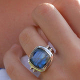 Alice Rainbow Labradorite  Square Ring ~Sterling Silver 925 ~ MR111 - Maresia Jewelry