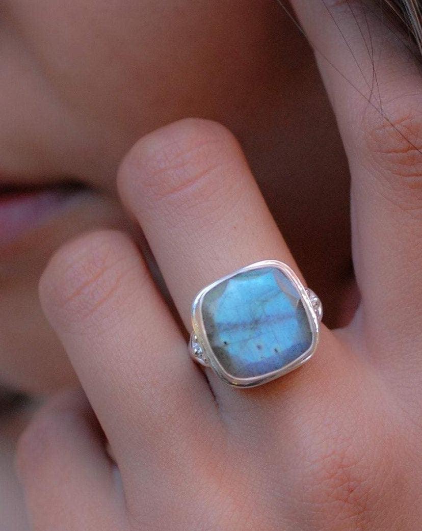 Alice Rainbow Labradorite  Square Ring ~Sterling Silver 925 ~ MR111 - Maresia Jewelry