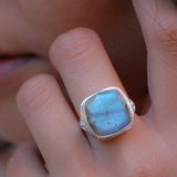 Alice Rainbow Labradorite  Square Ring ~Sterling Silver 925 ~ MR111 - Maresia Jewelry