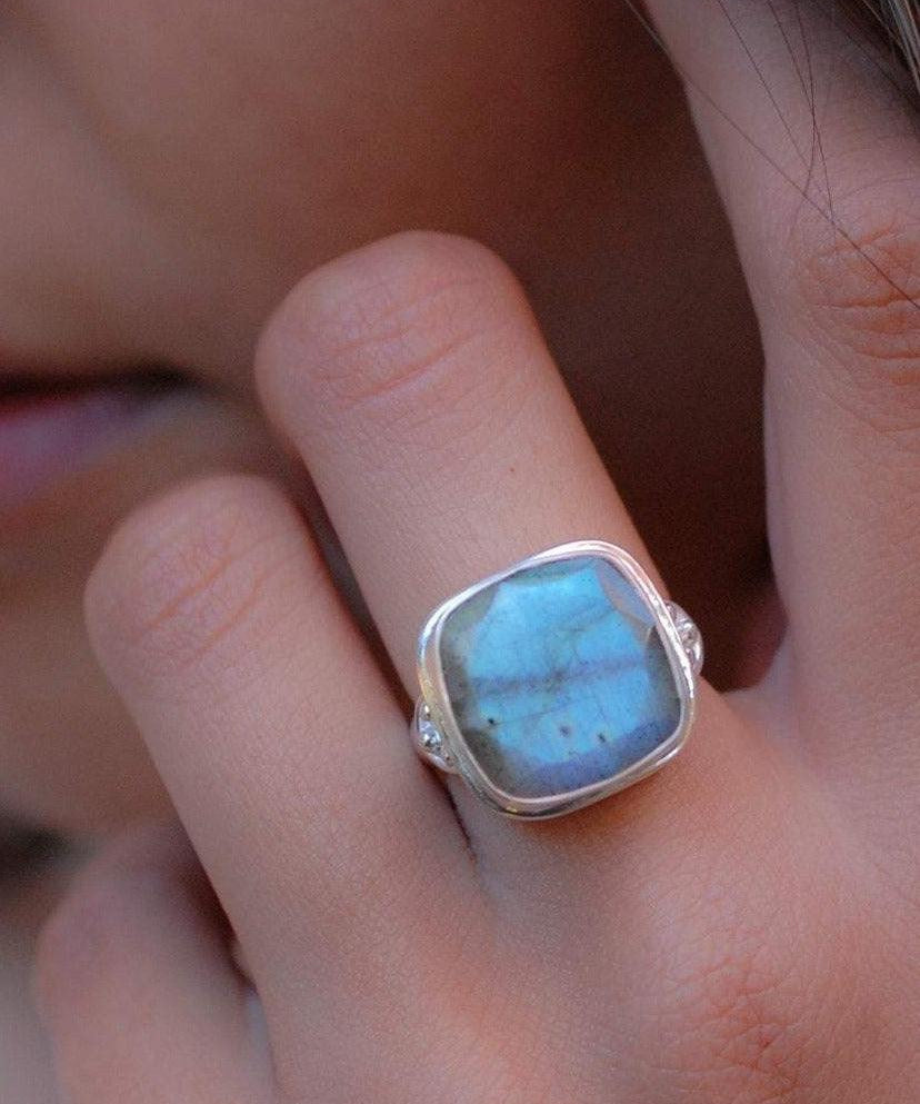 Alice Rainbow Labradorite  Square Ring ~Sterling Silver 925 ~ MR111 - Maresia Jewelry