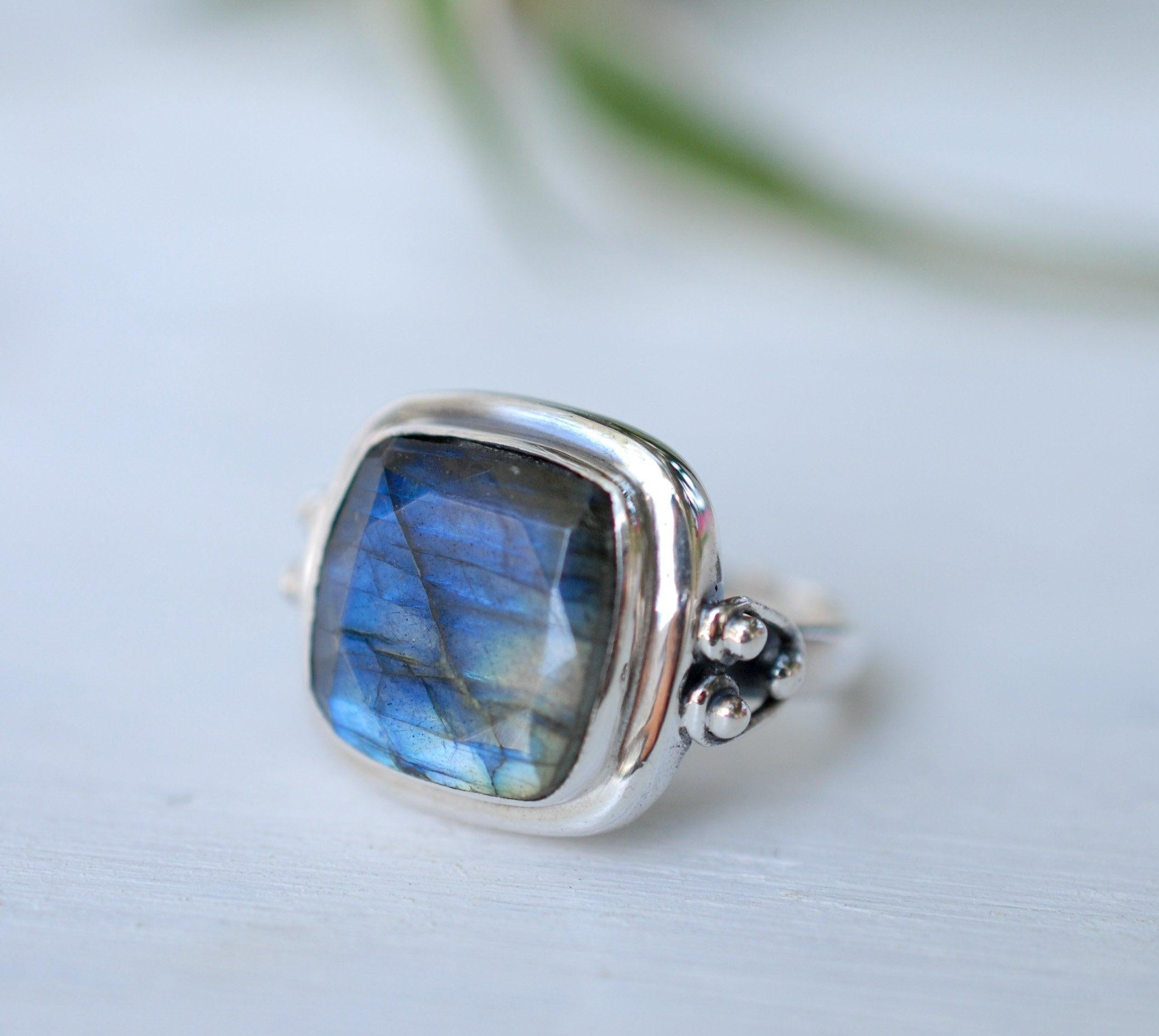 Alice Rainbow Labradorite  Square Ring ~Sterling Silver 925 ~ MR111 - Maresia Jewelry