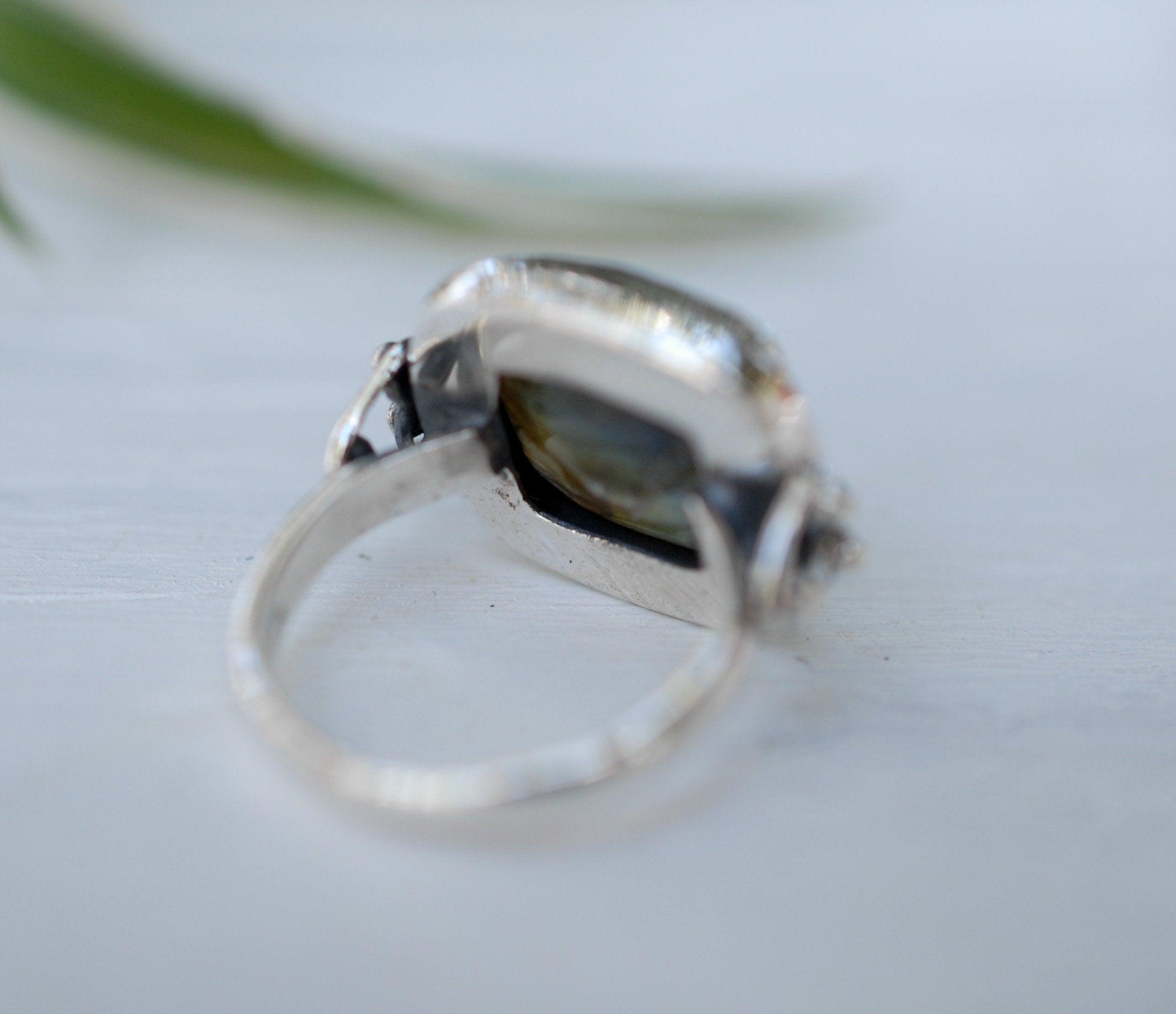 Alice Rainbow Labradorite  Square Ring ~Sterling Silver 925 ~ MR111 - Maresia Jewelry