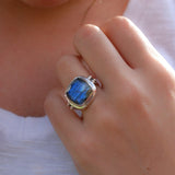 Alice Rainbow Labradorite  Square Ring ~Sterling Silver 925 ~ MR111 - Maresia Jewelry