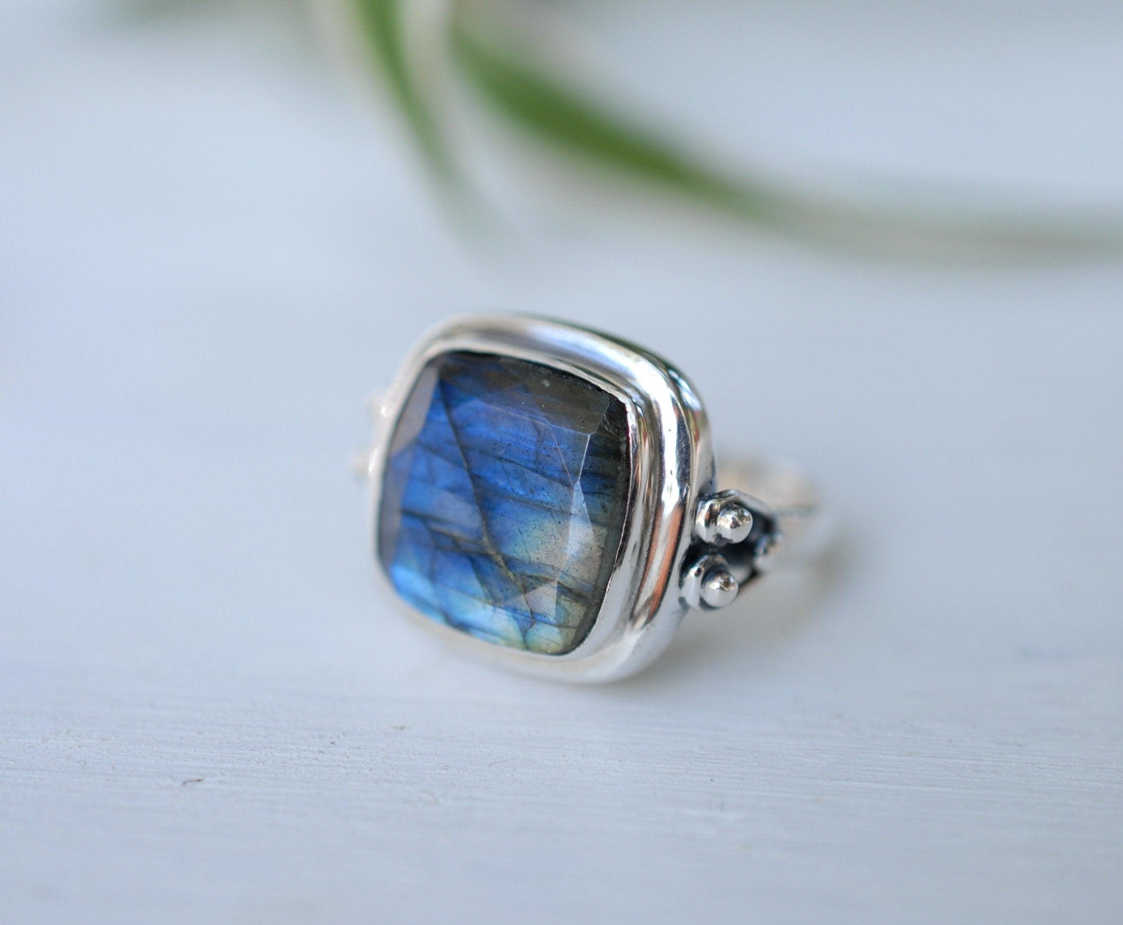Alice Rainbow Labradorite  Square Ring ~Sterling Silver 925 ~ MR111 - Maresia Jewelry