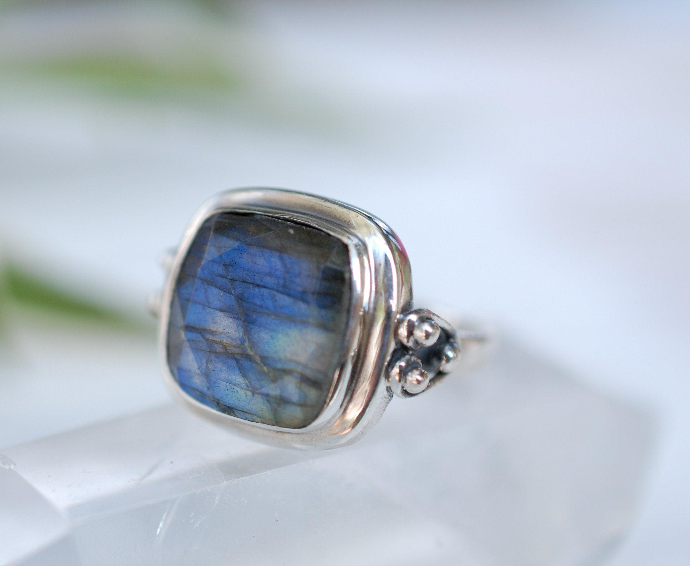 Alice Rainbow Labradorite  Square Ring ~Sterling Silver 925 ~ MR111 - Maresia Jewelry