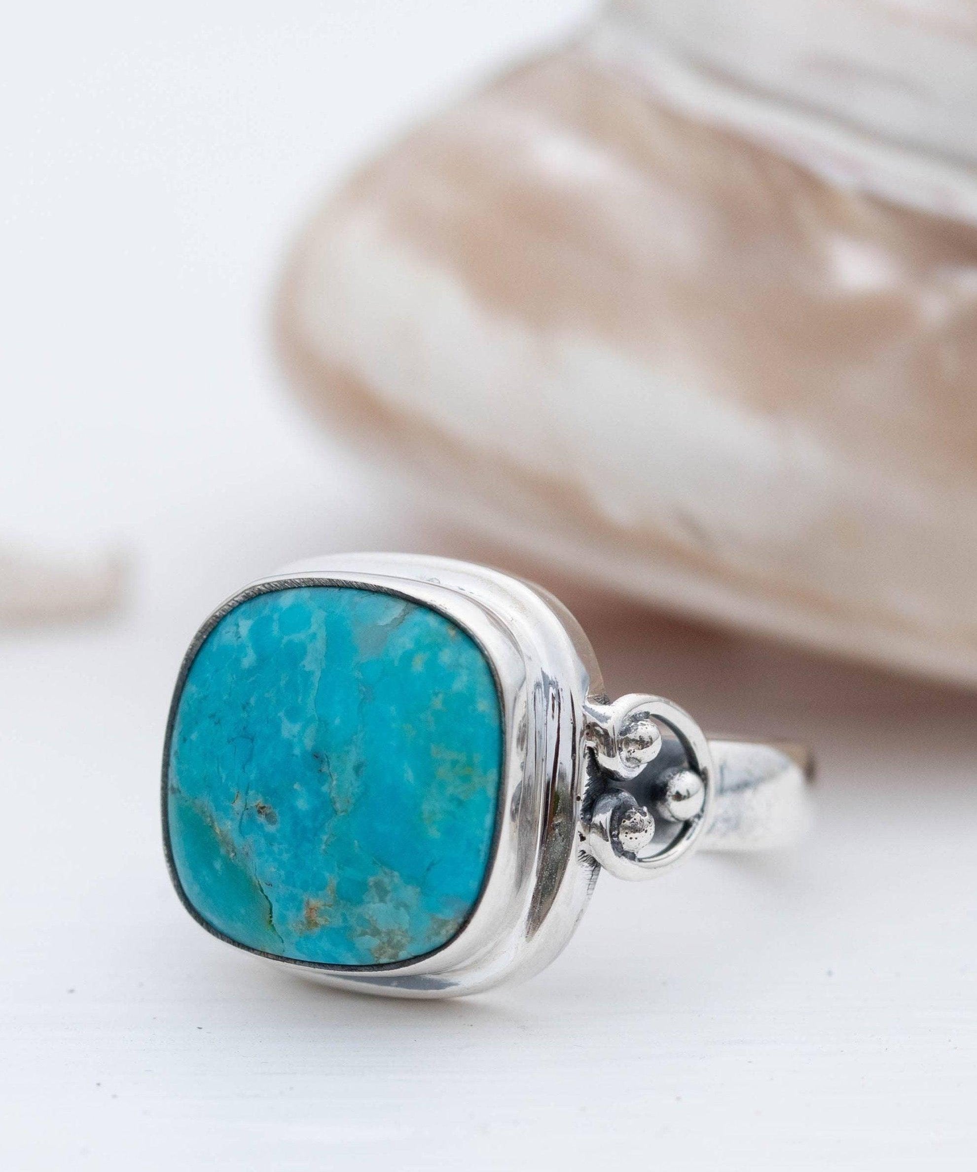 Turquoise Ring ~ Sterling Silver 925 ~ Handmade ~ Statement ~ Hippie ~ Bohemian ~ Jewelry ~Gift For Her ~Gemstone~December Birthstone~ MR259