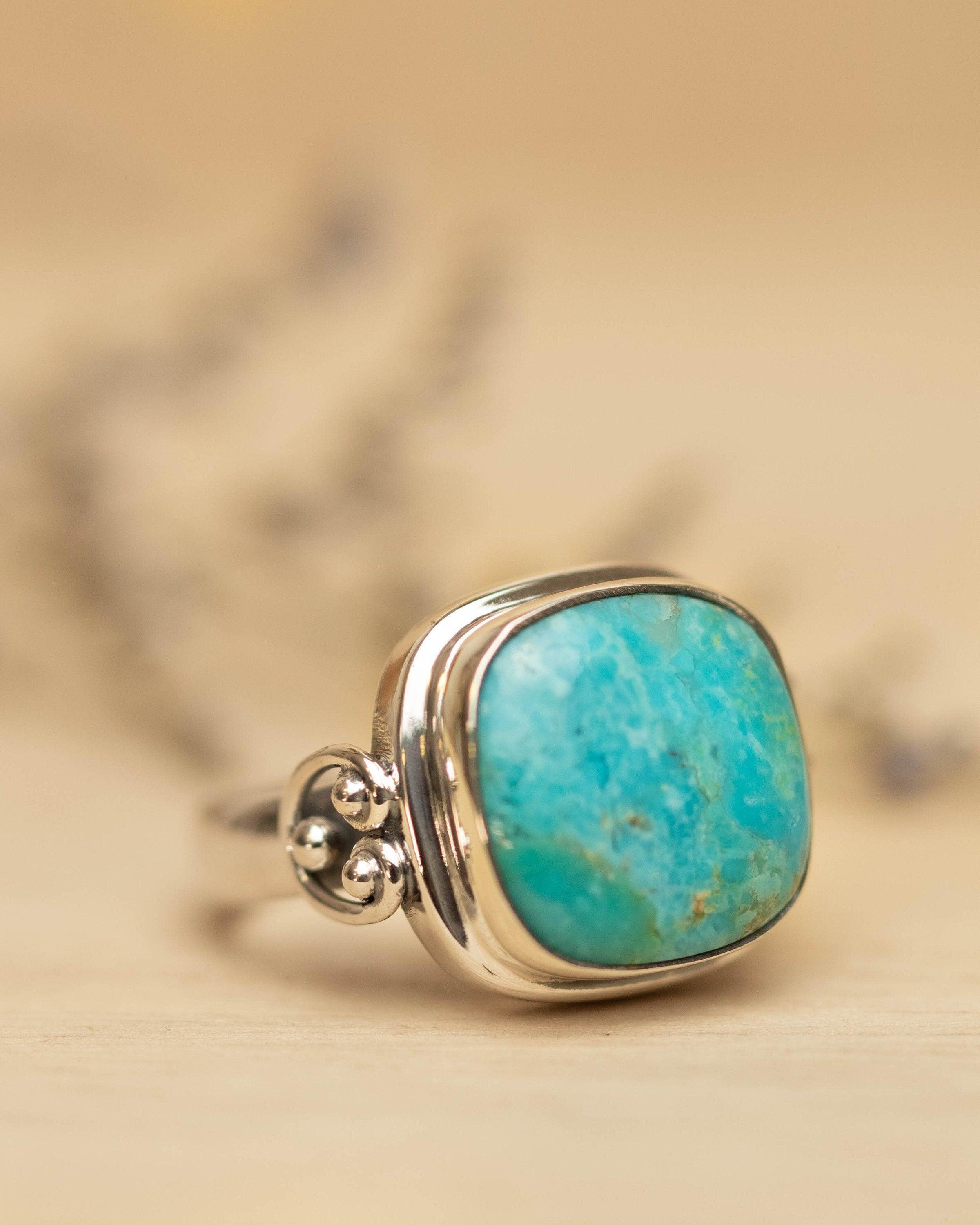 Turquoise Ring ~ Sterling Silver 925 ~ Handmade ~ Statement ~ Hippie ~ Bohemian ~ Jewelry ~Gift For Her ~Gemstone~December Birthstone~ MR259