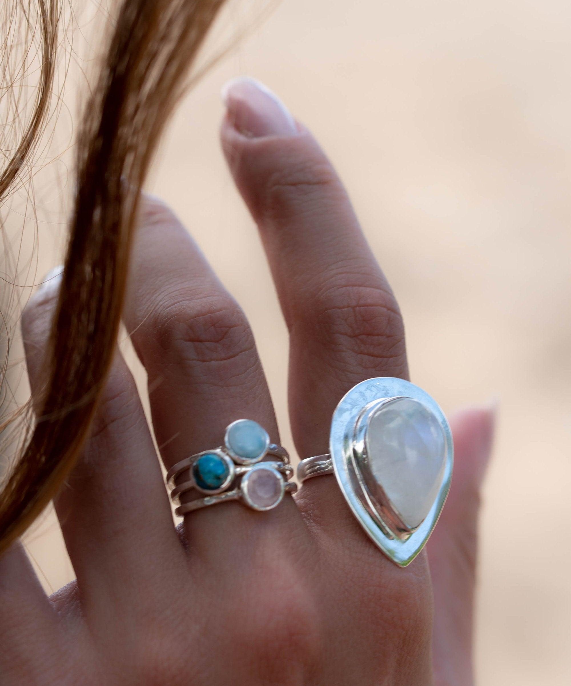 Rose Quartz Gold Ring ~ Sterling Silver 925 ~  Delicate ~ Handmade ~ Gemstone~Statement ~Everyday~ Hippie~Bohemian~Stackable MR240