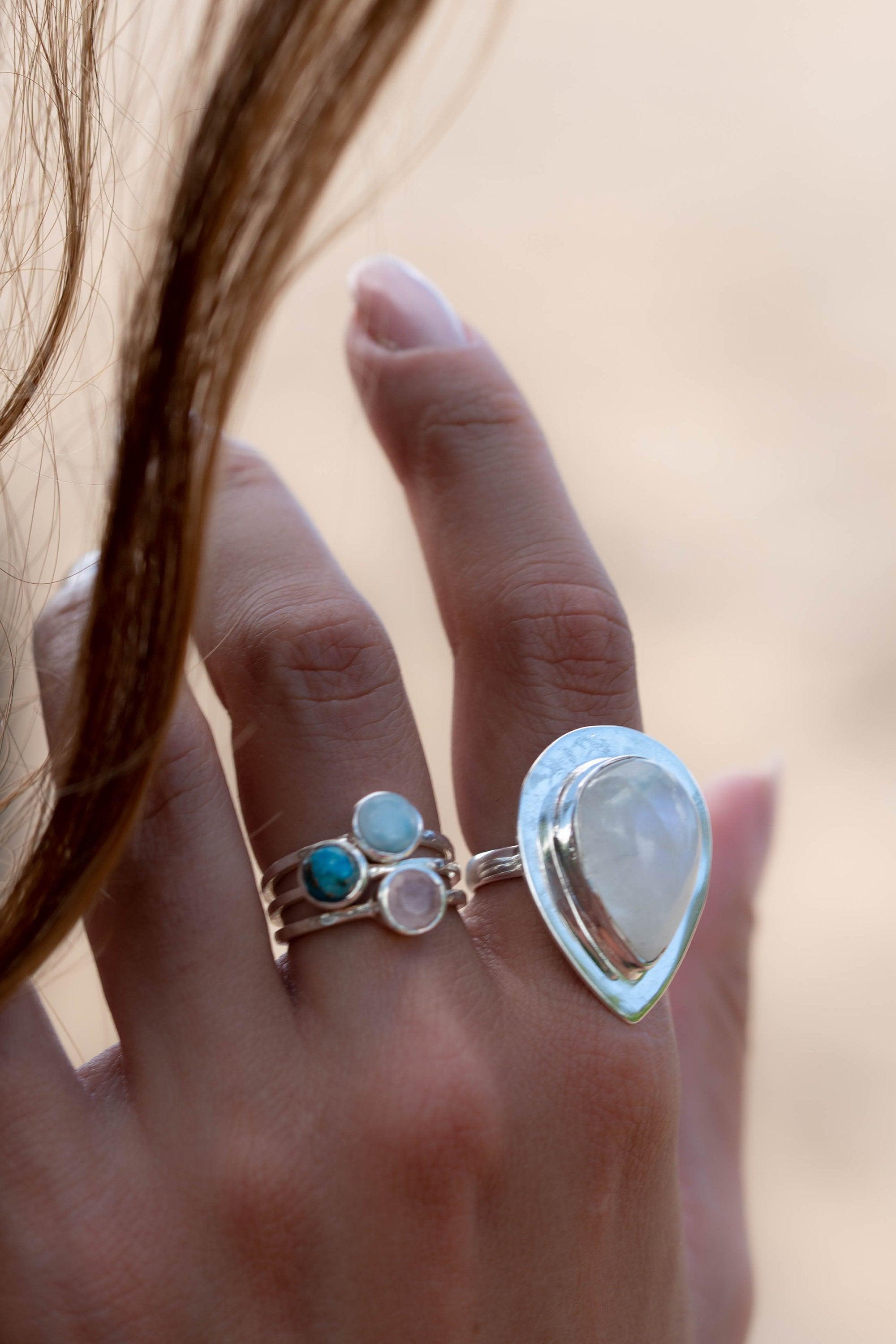Rose Quartz Gold Ring ~ Sterling Silver 925 ~  Delicate ~ Handmade ~ Gemstone~Statement ~Everyday~ Hippie~Bohemian~Stackable MR240
