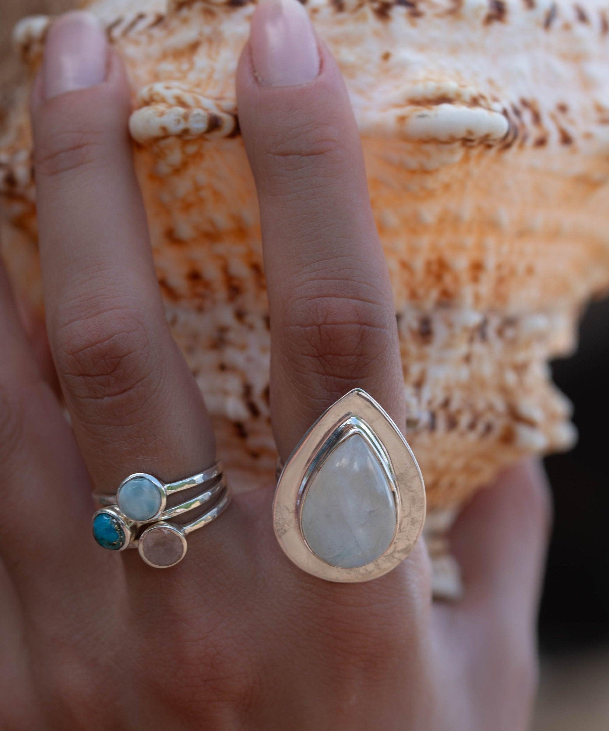Rose Quartz Gold Ring ~ Sterling Silver 925 ~  Delicate ~ Handmade ~ Gemstone~Statement ~Everyday~ Hippie~Bohemian~Stackable MR240