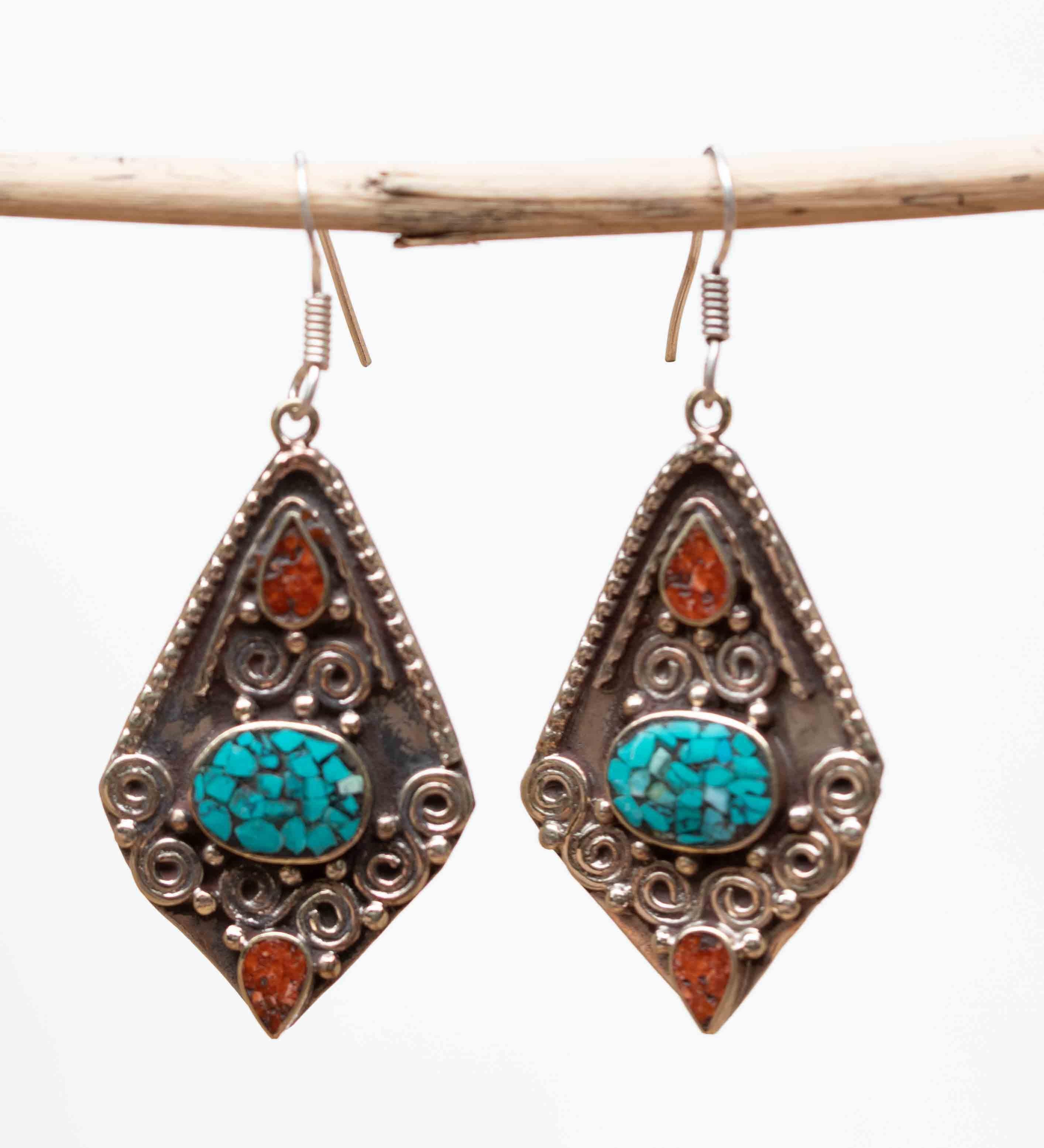 Amanda Turquoise Tibetan Earrings ~ German Silver ~ SME051 - Maresia Jewelry