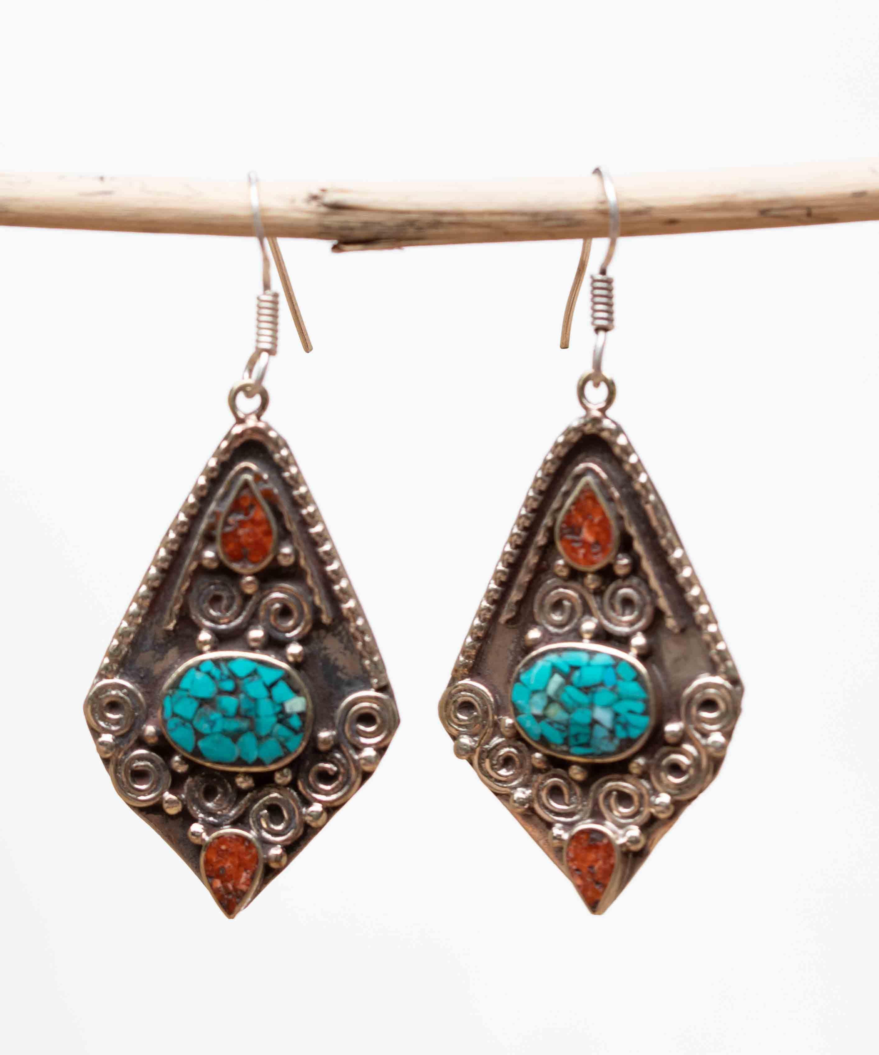 Amanda Turquoise Tibetan Earrings ~ German Silver ~ SME051 - Maresia Jewelry