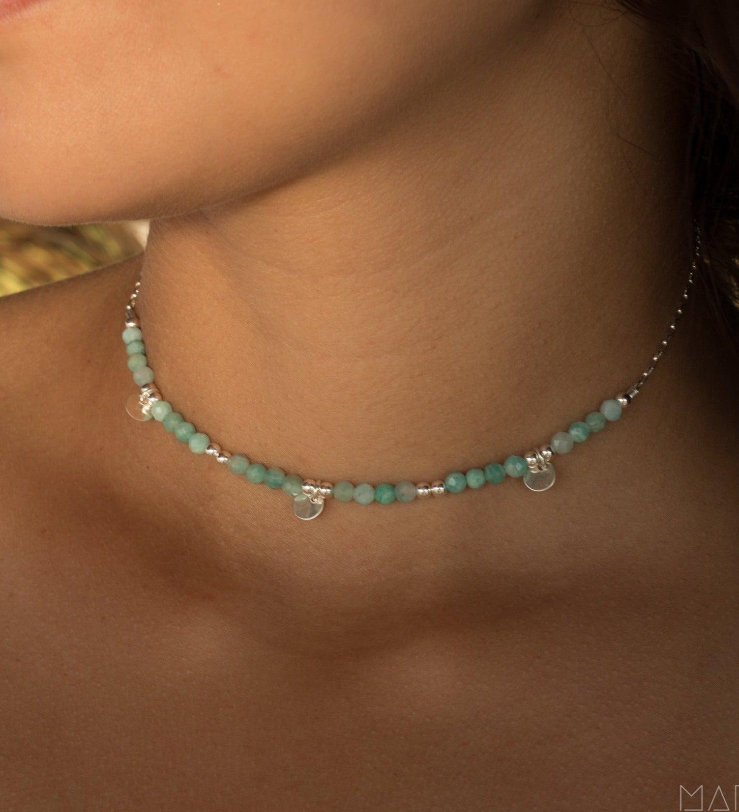 Amazonite Choker ~ Sterling Silver 925 or Gold Filled ~ MN020 - Maresia Jewelry