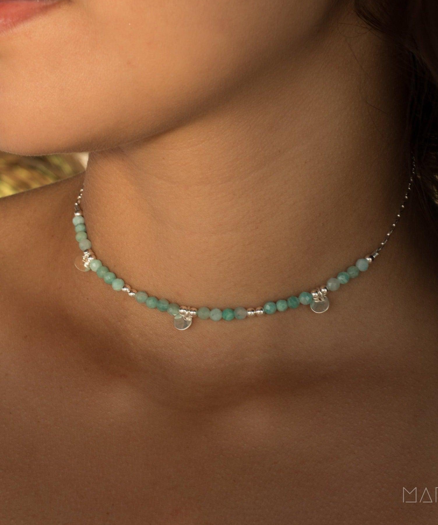 Amazonite Choker ~ Sterling Silver 925 or Gold Filled ~ MN020 - Maresia Jewelry