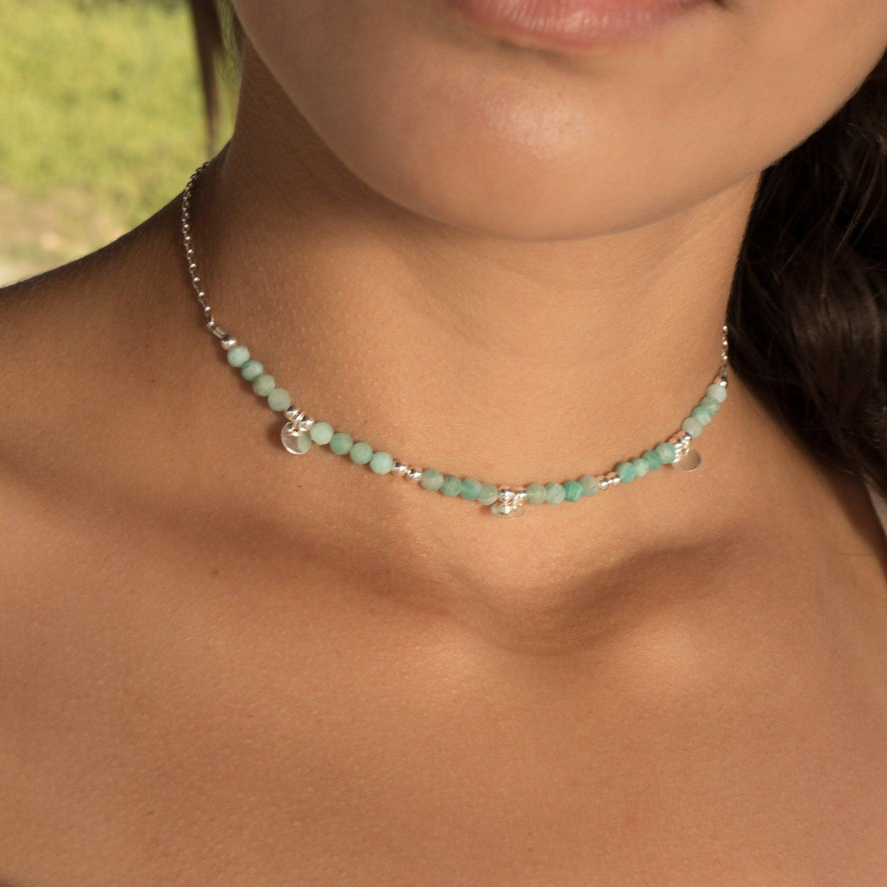 Amazonite Choker ~ Sterling Silver 925 or Gold Filled ~ MN020 - Maresia Jewelry