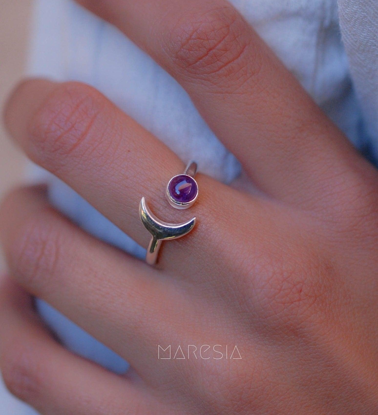 Amethyst half moon Ring ~ Sterling Silver 925 ~ MR128 - Maresia Jewelry