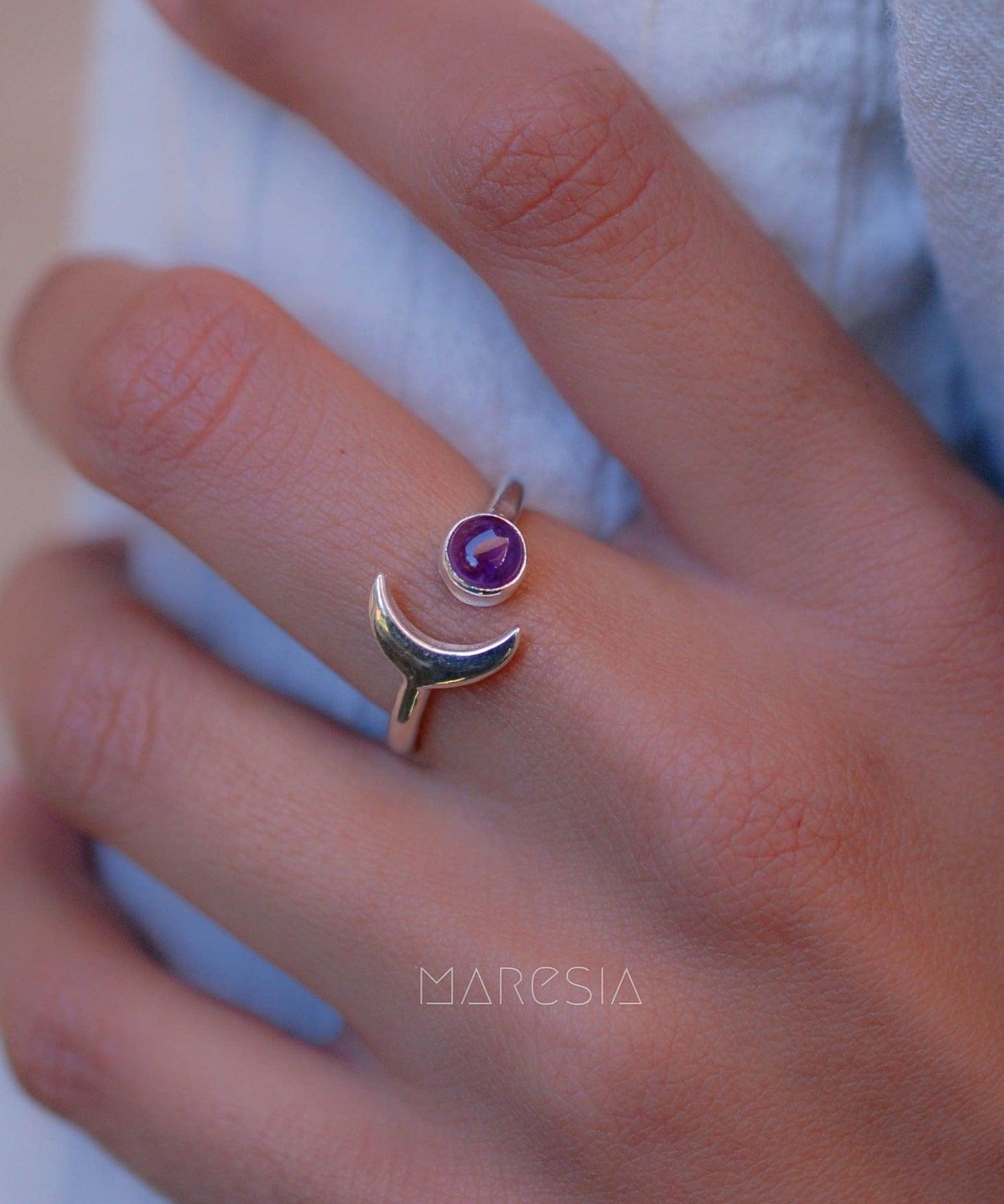Amethyst half moon Ring ~ Sterling Silver 925 ~ MR128 - Maresia Jewelry