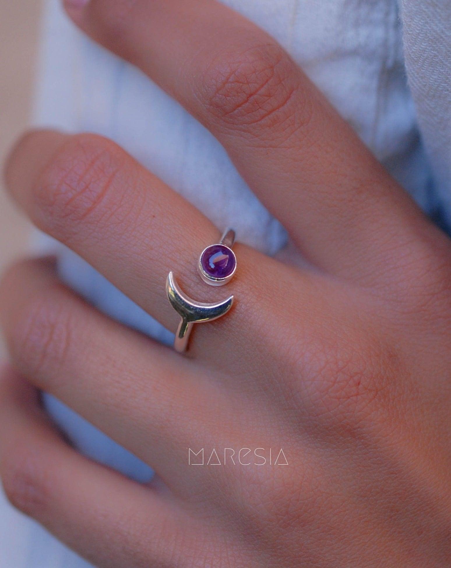 Amethyst half moon Ring ~ Sterling Silver 925 ~ MR128 - Maresia Jewelry