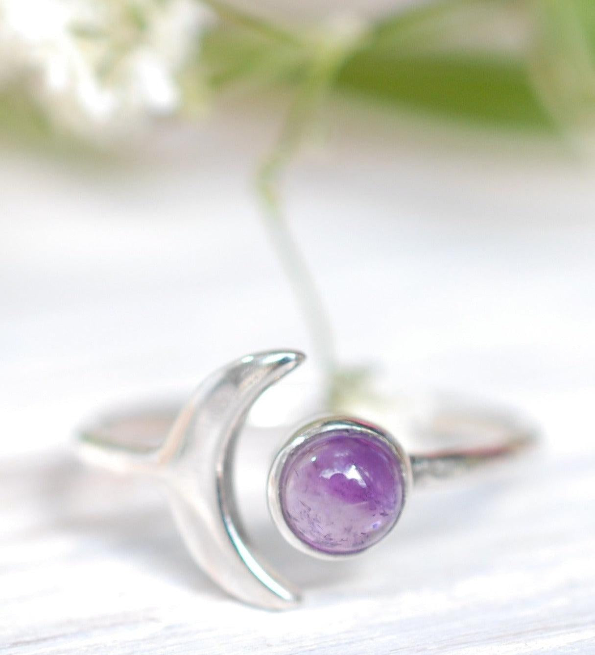Amethyst half moon Ring ~ Sterling Silver 925 ~ MR128 - Maresia Jewelry