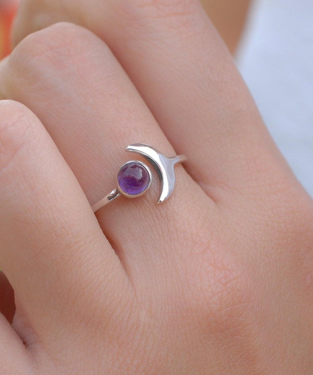 Amethyst half moon Ring ~ Sterling Silver 925 ~ MR128 - Maresia Jewelry