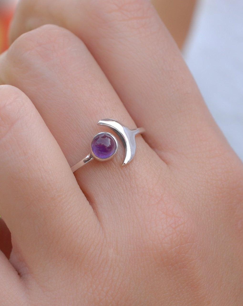 Amethyst half moon Ring ~ Sterling Silver 925 ~ MR128 - Maresia Jewelry