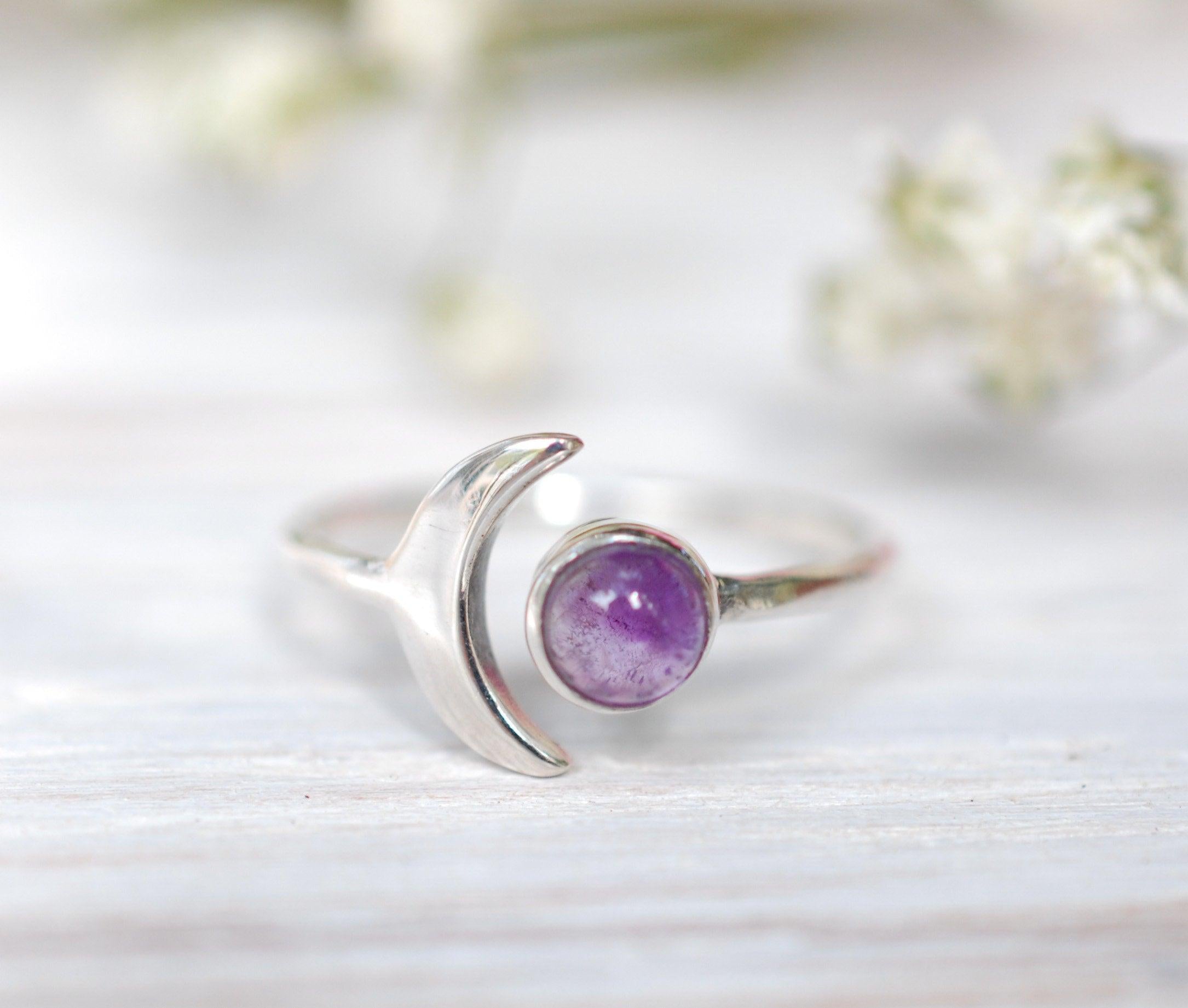 Amethyst half moon Ring ~ Sterling Silver 925 ~ MR128 - Maresia Jewelry