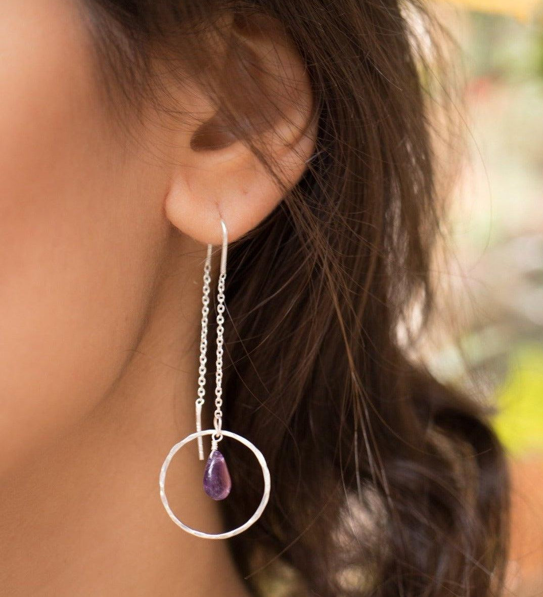 Amethyst Threader Earrings ~ Sterling Silver or Gold Vermeil ~ ME079 - Maresia Jewelry