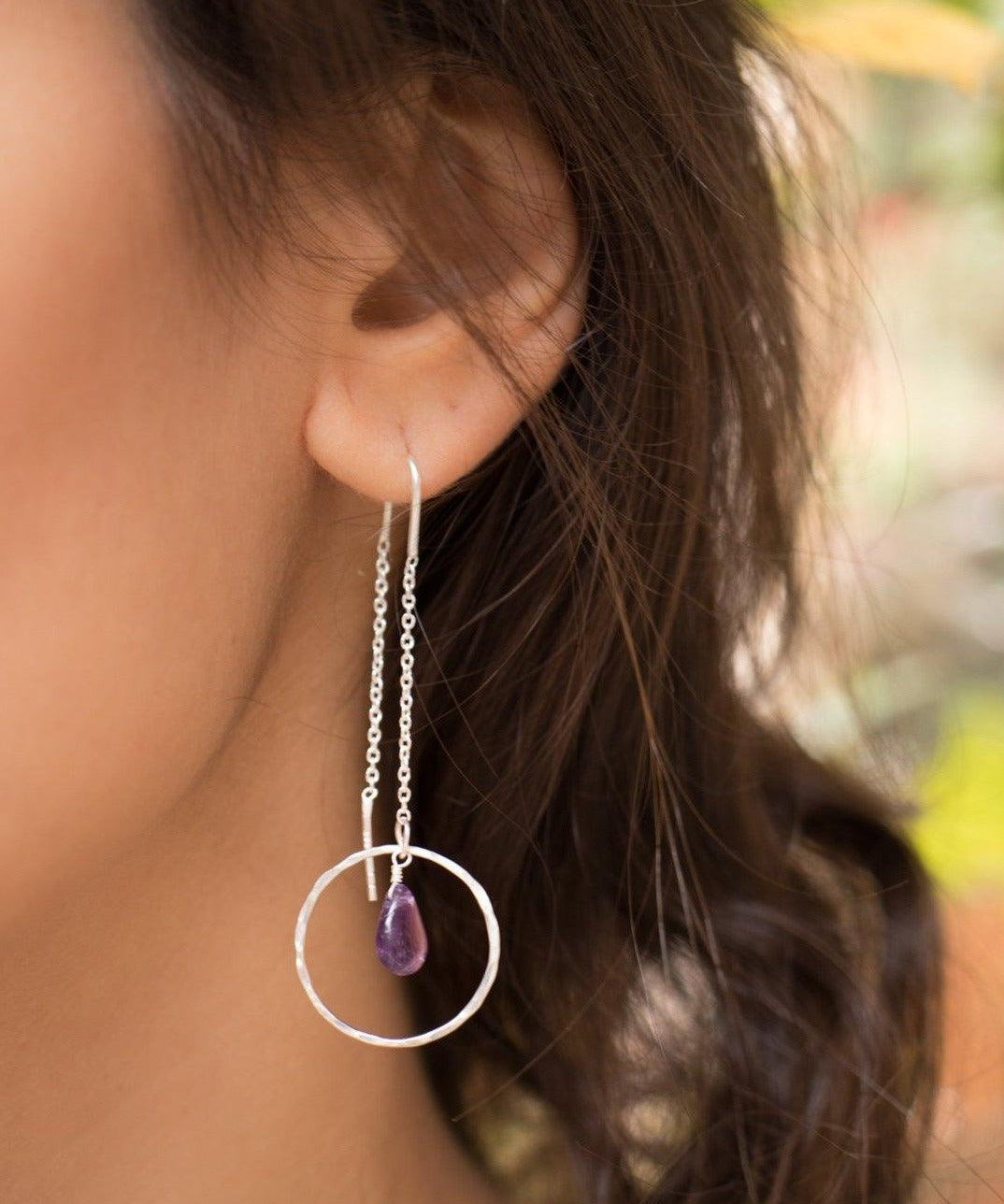 Amethyst Threader Earrings ~ Sterling Silver or Gold Vermeil ~ ME079 - Maresia Jewelry