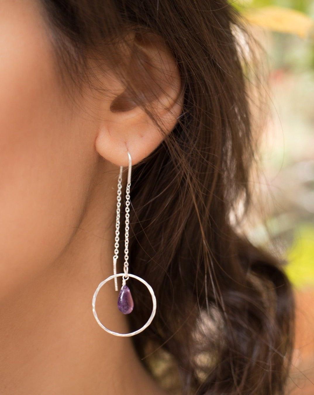 Amethyst Threader Earrings ~ Sterling Silver or Gold Vermeil ~ ME079 - Maresia Jewelry