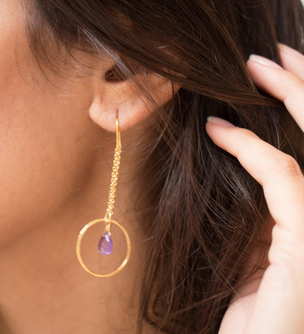 Amethyst Threader Earrings ~ Sterling Silver or Gold Vermeil ~ ME079 - Maresia Jewelry