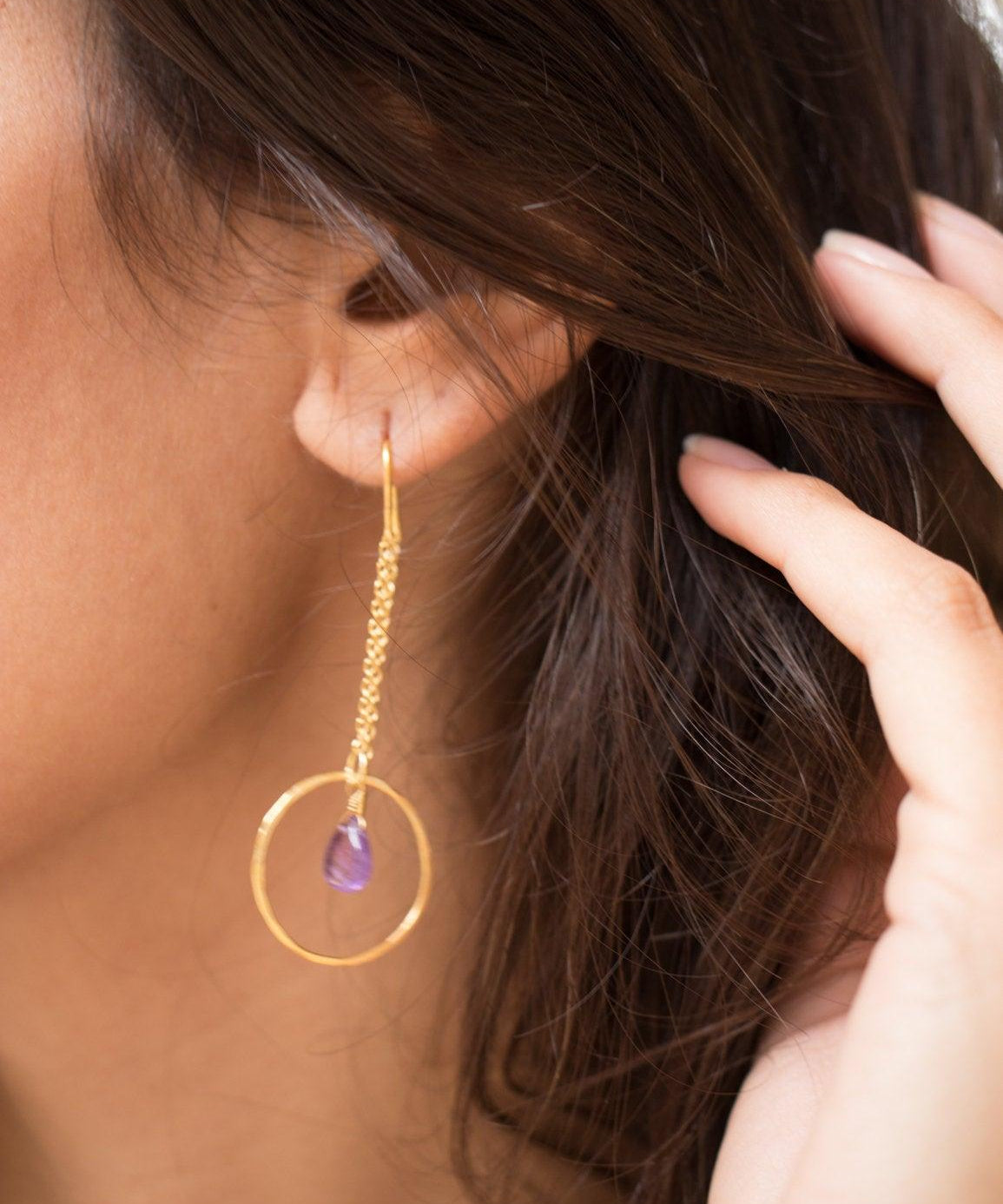Amethyst Threader Earrings ~ Sterling Silver or Gold Vermeil ~ ME079 - Maresia Jewelry