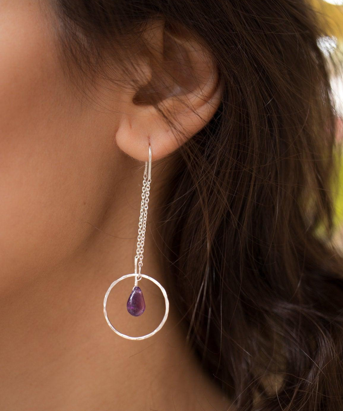 Amethyst Threader Earrings ~ Sterling Silver or Gold Vermeil ~ ME079 - Maresia Jewelry