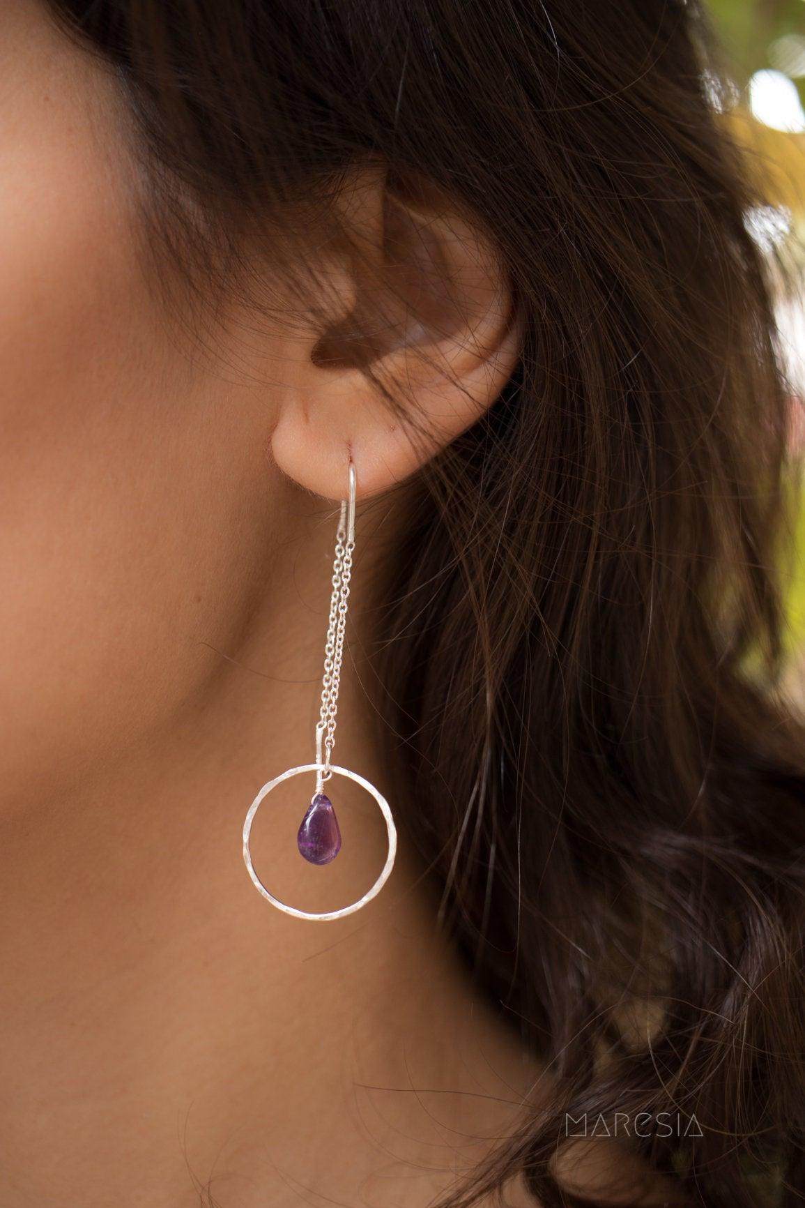 Amethyst Threader Earrings ~ Sterling Silver or Gold Vermeil ~ ME079 - Maresia Jewelry