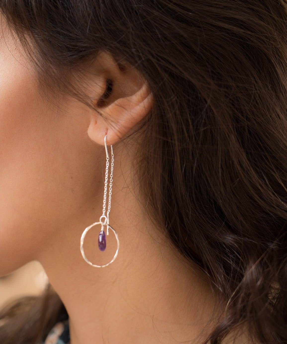 Amethyst Threader Earrings ~ Sterling Silver or Gold Vermeil ~ ME079 - Maresia Jewelry