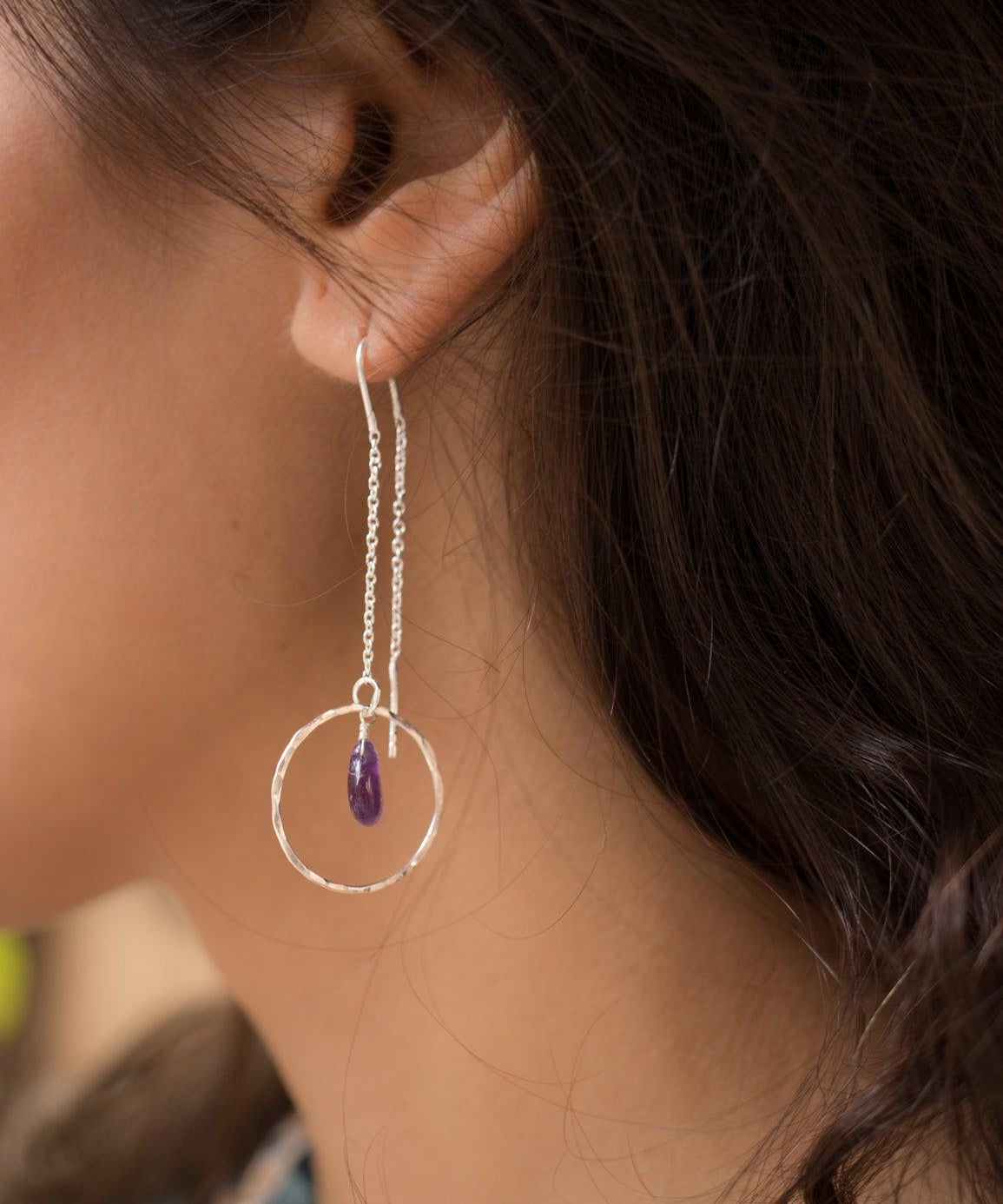 Amethyst Threader Earrings ~ Sterling Silver or Gold Vermeil ~ ME079 - Maresia Jewelry