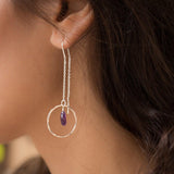 Amethyst Threader Earrings ~ Sterling Silver or Gold Vermeil ~ ME079 - Maresia Jewelry