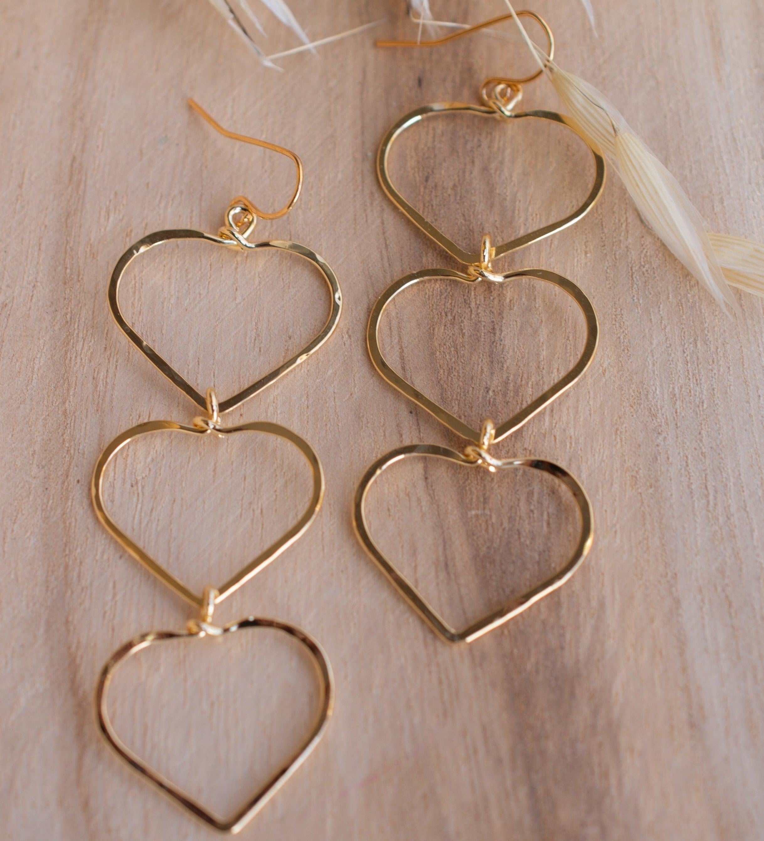 Ana Paula Heart Drop Earrings ~Gold Plated or Silver Plated ~ SME096 - Maresia Jewelry