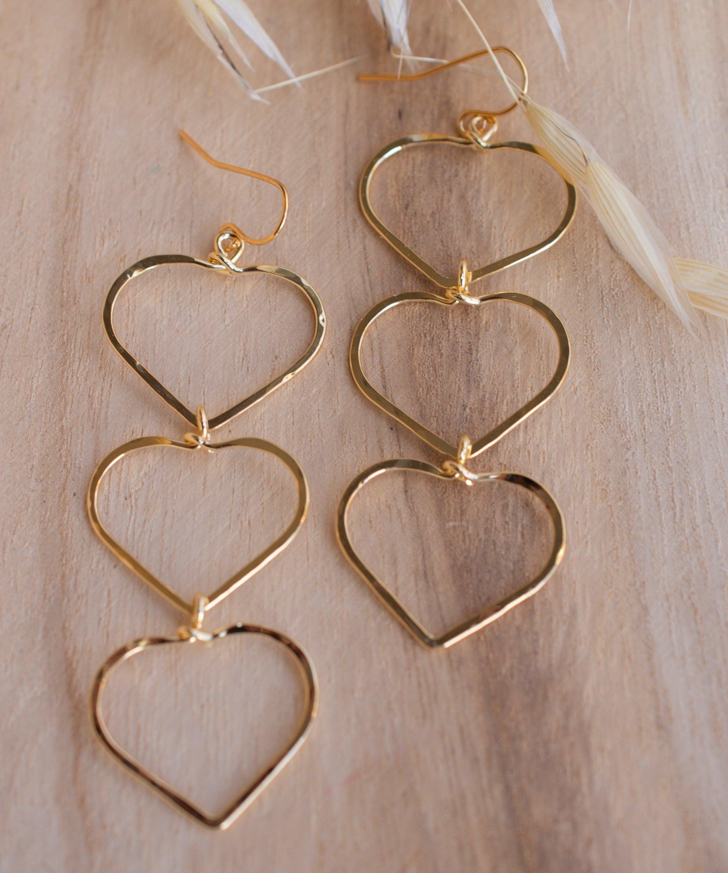 Ana Paula Heart Drop Earrings ~Gold Plated or Silver Plated ~ SME096 - Maresia Jewelry