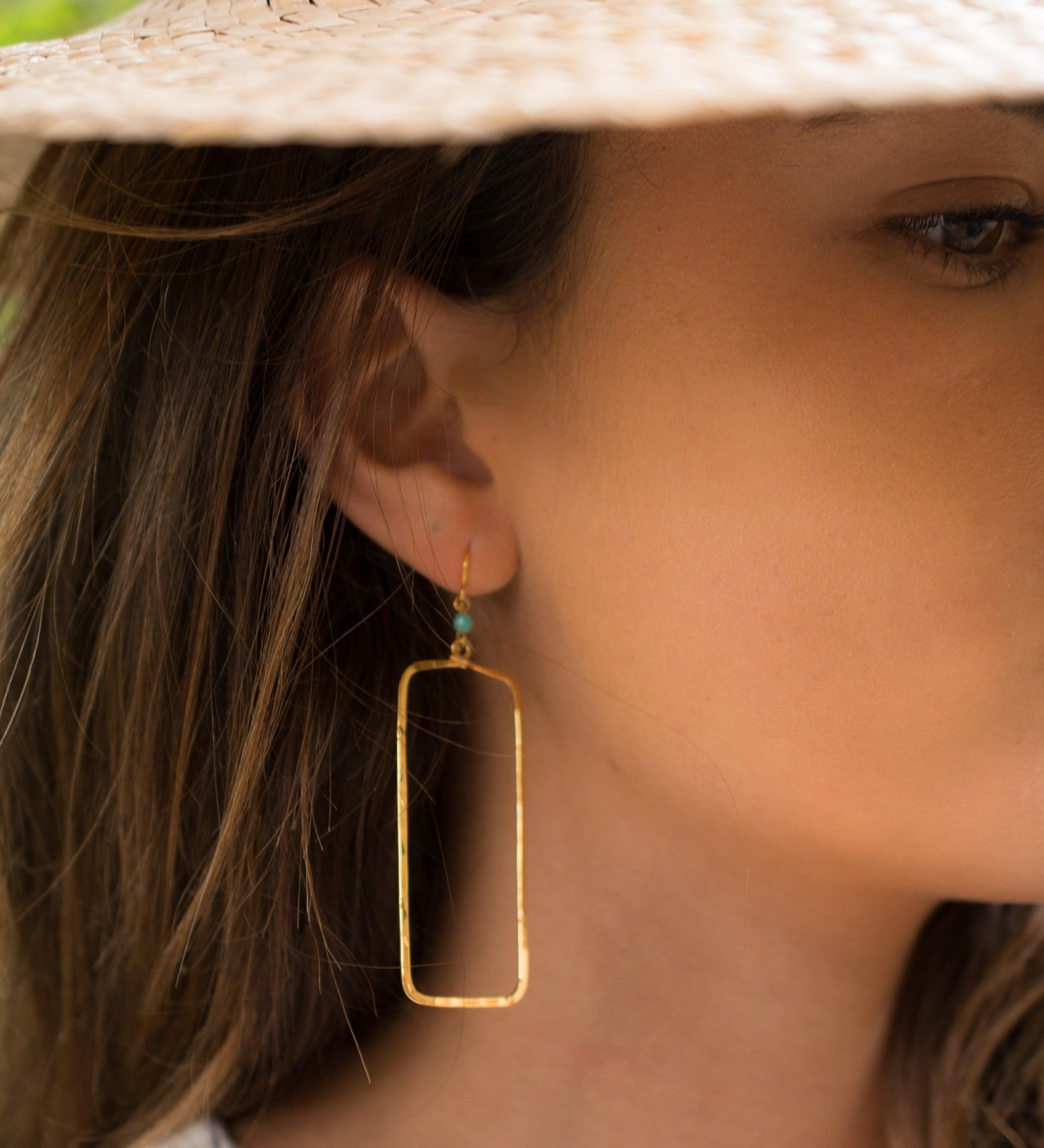 Ana Rectangular Turquoise Earrings ~Gold Plated or Silver Plated ~ SME023 - Maresia Jewelry