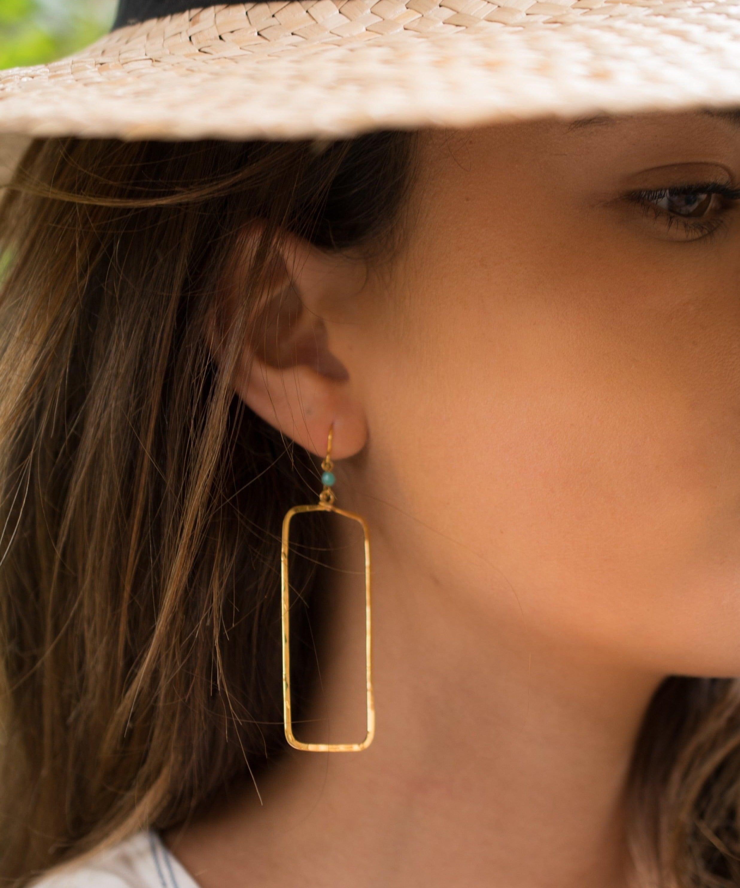 Ana Rectangular Turquoise Earrings ~Gold Plated or Silver Plated ~ SME023 - Maresia Jewelry
